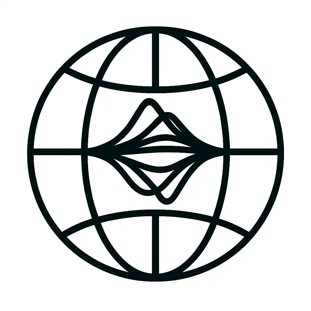 Globe with audio waveform representing international forensic audio work