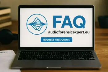 AudioForensicExpert.eu FAQ page displayed on laptop screen