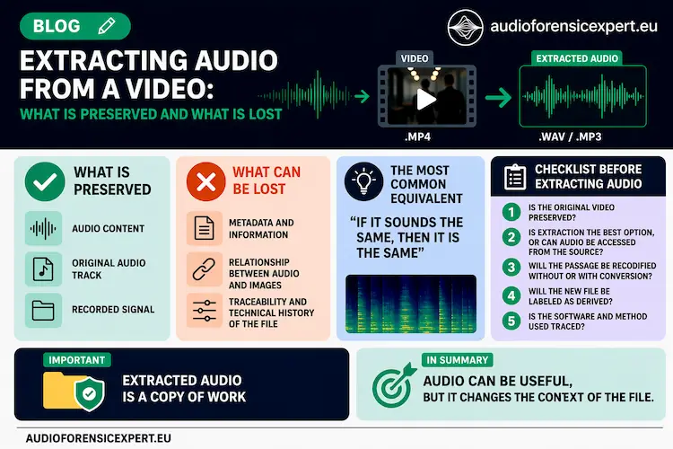Audio track being separated from a video container for technical review