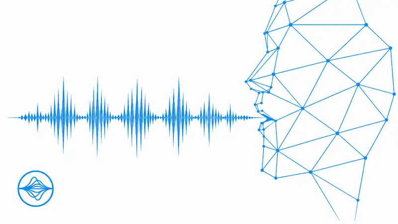 Deepfake audio represented by a voice waveform and a digital face