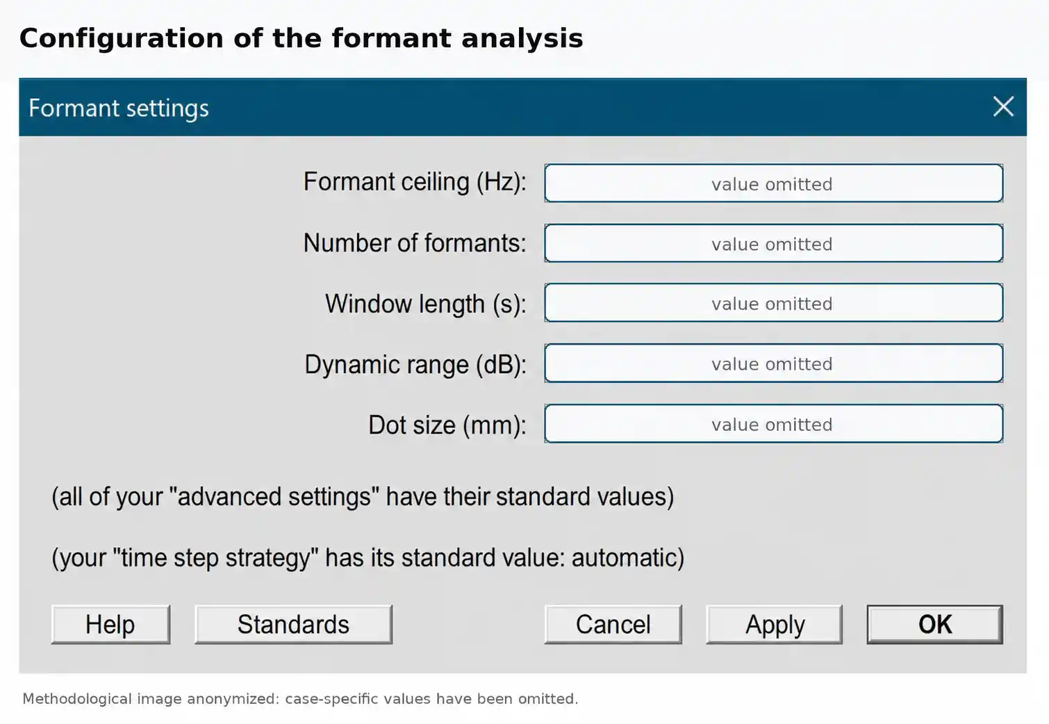 Formant analysis settings used for descriptive acoustic-phonetic examination