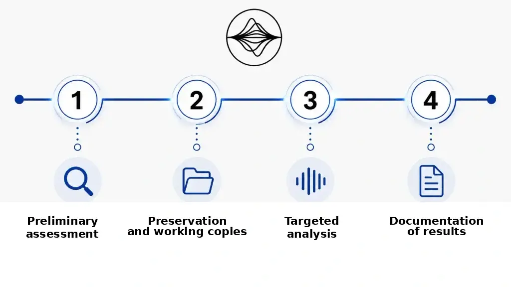 Forensic audio workflow from preliminary assessment to documented technical findings