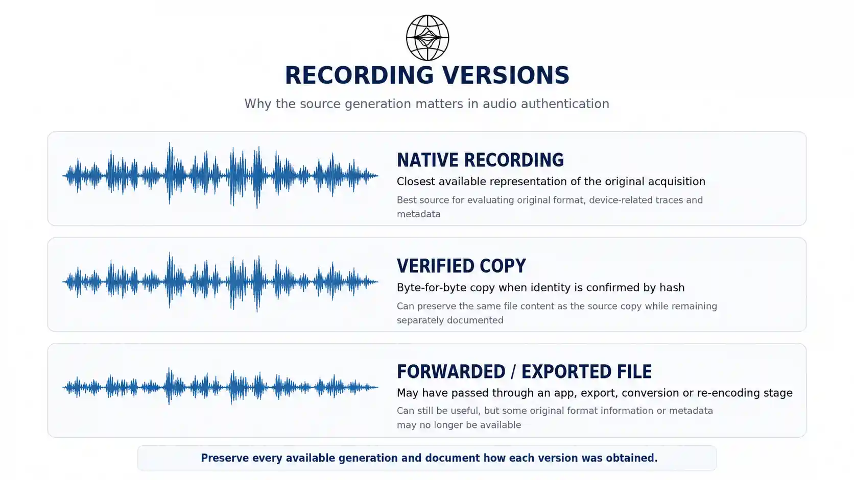 Recording version hierarchy from native file to copies, exports and processed derivatives